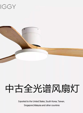 枝间实木吸顶风扇灯吊扇灯护眼纯铜变频客厅餐厅简约卧室大电扇灯