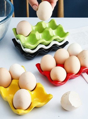 高颜值ins韩式6格陶瓷鸡蛋托摆拍vlog同款有个性鸡蛋收纳格子