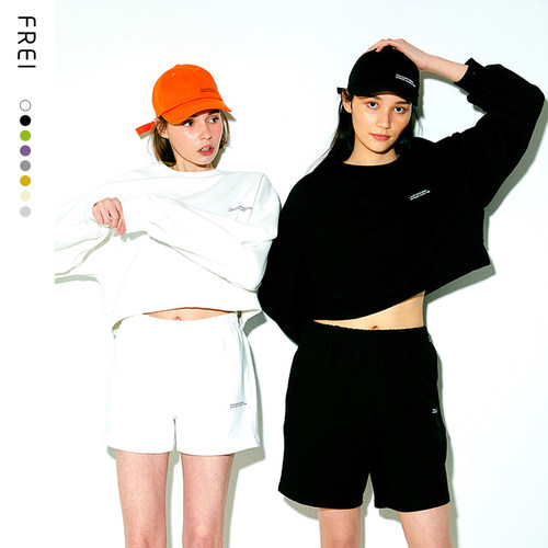 FREI2023新款潮牌短裤卫衣套装纯色宽松夏季ins 上衣设计感小众女 - 封面