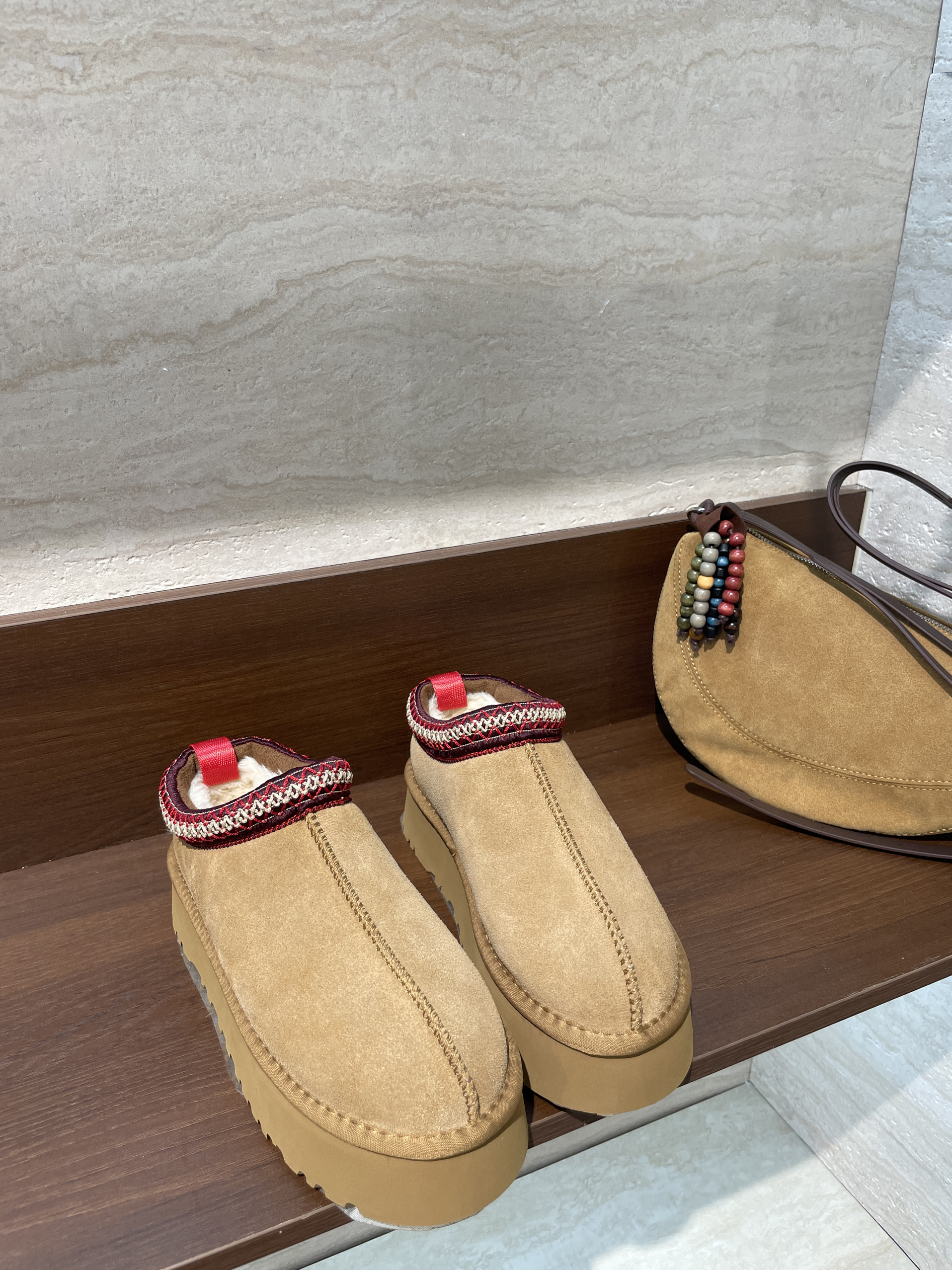 2025新款松糕厚底复古博肯名族风加绒保暖包头懒人拖(名族风梯)