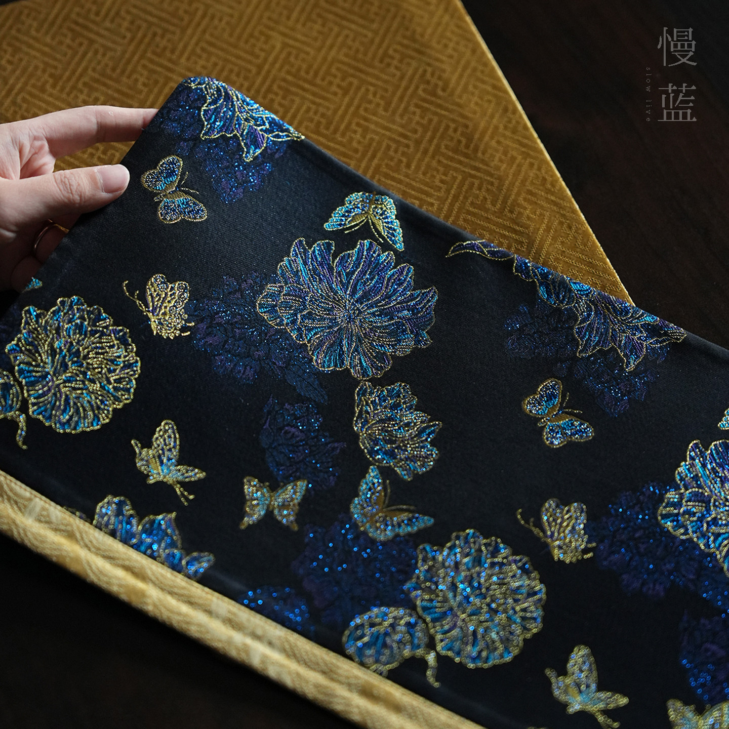 慢蓝 | 织锦提花拼布香云纱茶席双面可用禅意新中式茶桌垫子36*22