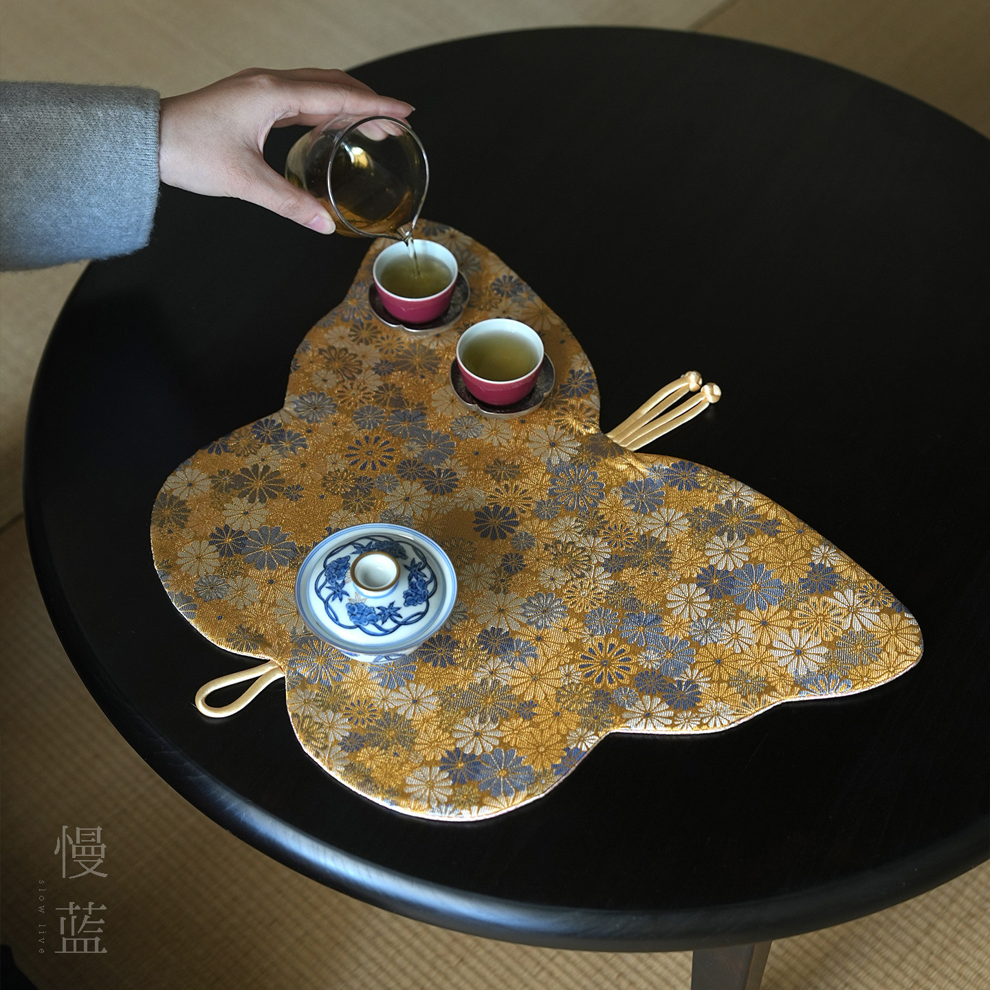 慢蓝 | 织锦提花蝴蝶形茶席茶桌垫中式客厅家用手工双面布艺茶垫,居家布艺,茶席,淘宝优惠券,粉丝福利购,淘宝优惠卷