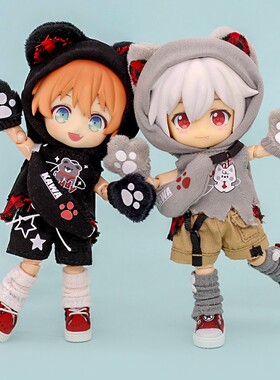 ob11mollyP9妖精运动帽衫卫衣拼色熊耳套装外套娃娃衣服12分bjd