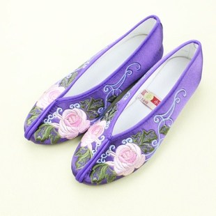 足下有福绸缎面小花园绣花鞋单鞋平底布鞋民族风新娘鞋901