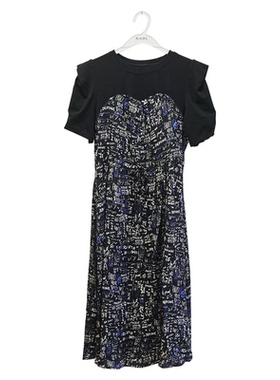 秋水伊人夏季新款假两件碎花连衣裙气质收腰女V701