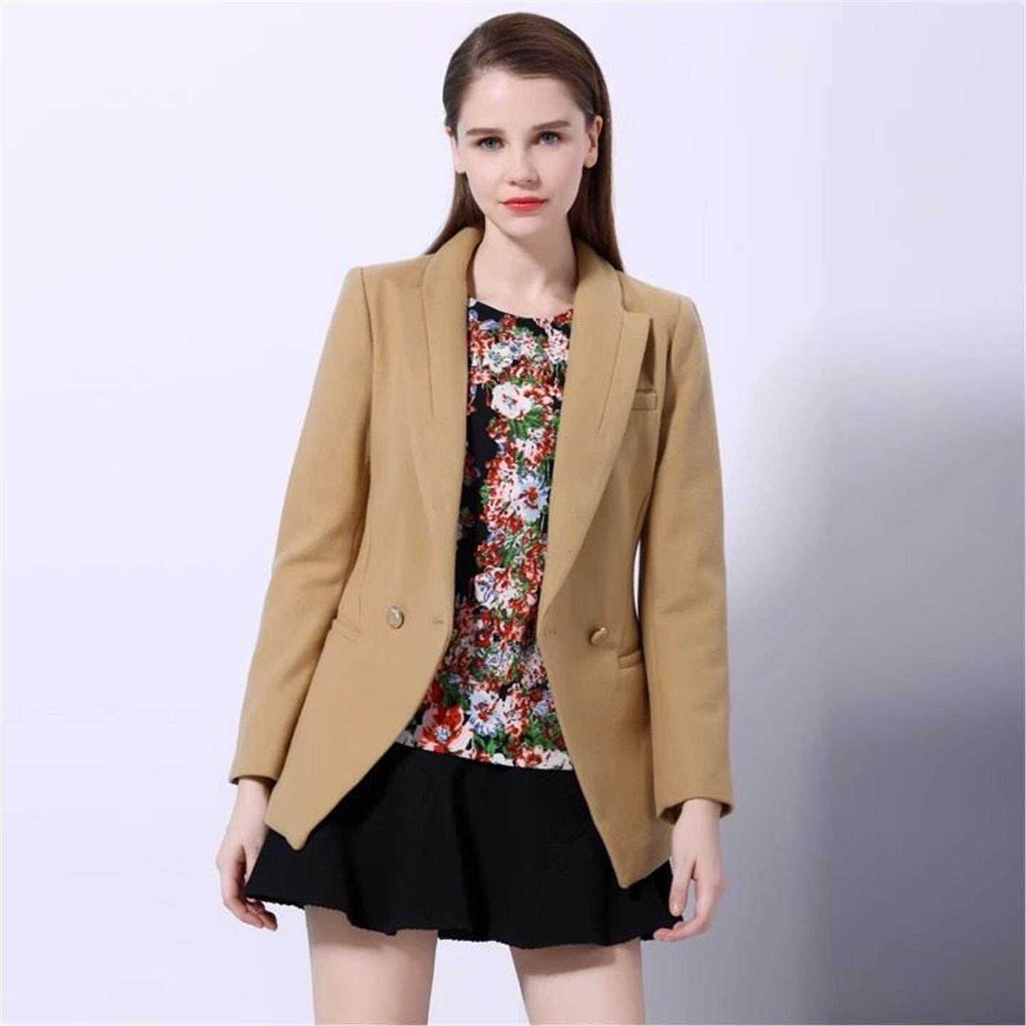 秋水伊人冬装女装简约优雅OL韩版修身毛呢大衣外套F045