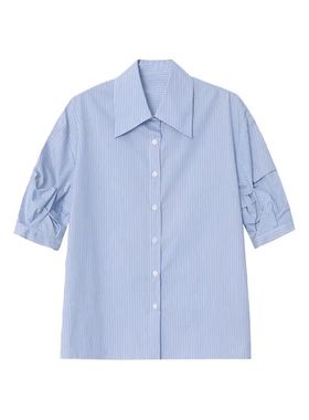 艾格2024夏法式时尚减龄条纹衬衫女设计感宽松小众上衣1EX2022