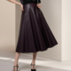 通勤复古大摆A字裙伞裙百搭皮裙半身裙女2026新款 高腰春款 长裙子