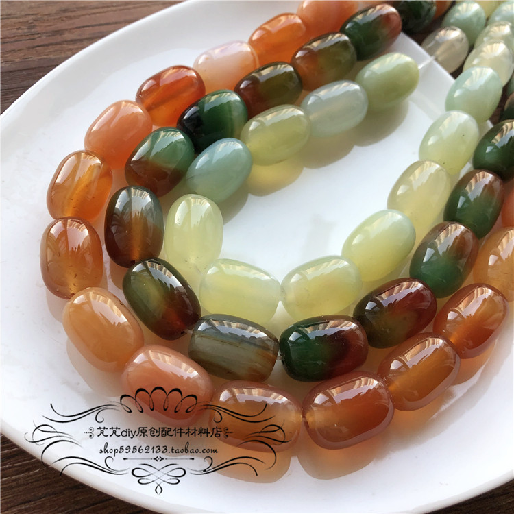 天然原色苹果玛瑙孔雀玛瑙桶珠鼓珠 diy佛珠腰珠饰品配件材料