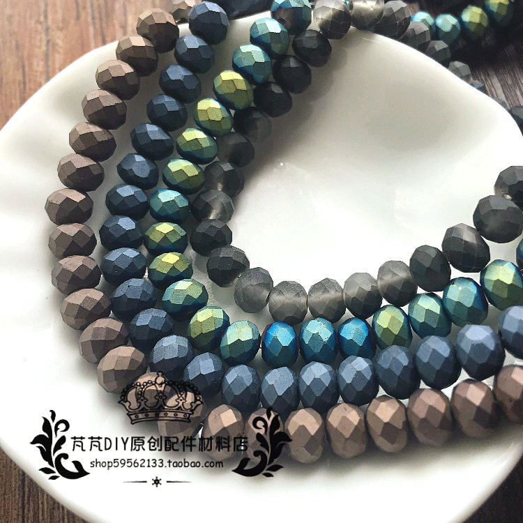 diy手工串珠材料水晶散珠 车轮珠转运珠子6mmmm水晶扁珠磨砂电镀