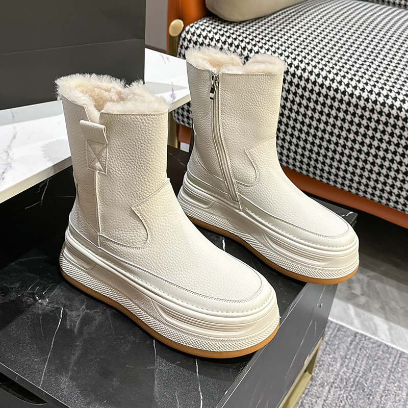 真皮雪地靴女加绒加厚短靴马丁靴