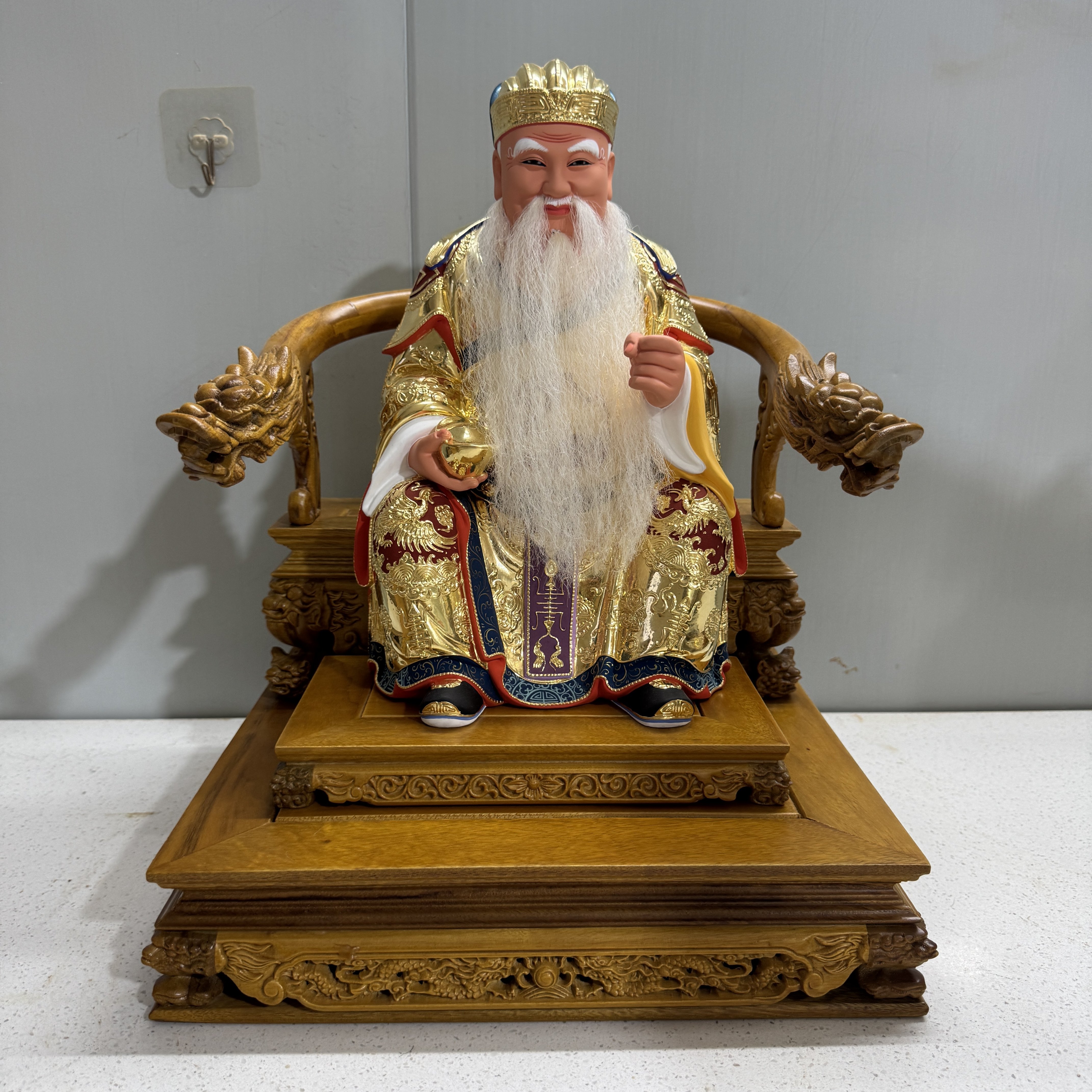 土地公持拐福德正神脱身神像一尺12寸活须居家供奉大伯公樟木雕刻