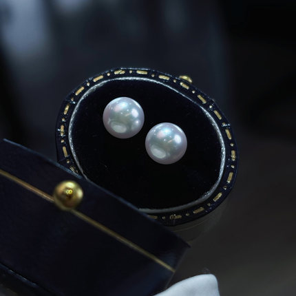 【浅小屋】海韵樱华。7~7.5mm正圆日本海水AKOYA珍珠基础耳钉百搭