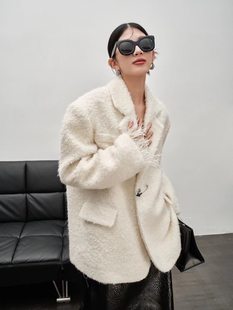 Audreywang 取り外し可能な無地長袖ダチョウの羽の厚手のウールスーツウールコートミドル丈コート