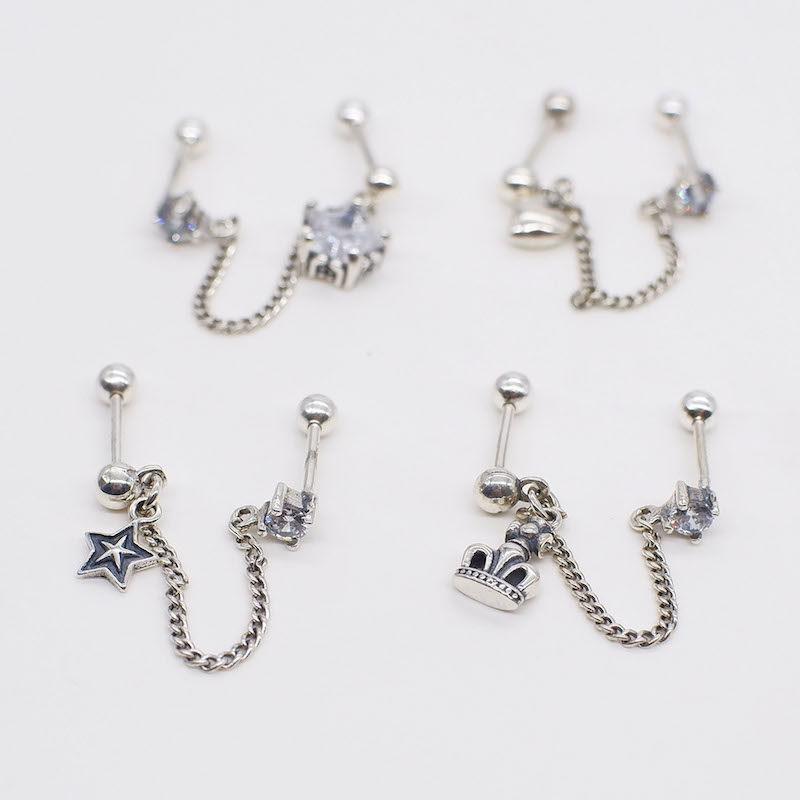 925银螺丝耳钉 泰银复古五角星笑脸耳环 s925纯银双耳洞耳钉 耳饰