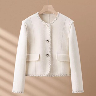 圆领短款羊毛呢子外套女秋冬新款小香风双面呢大衣小个子洋气宽松