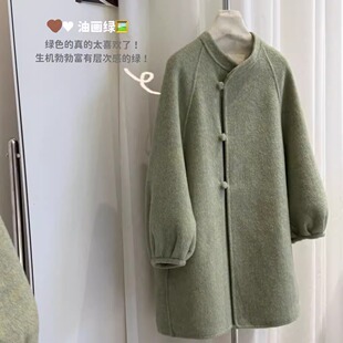 2025秋冬新款双面羊绒大衣女中长款小个子宽松国风灯笼袖羊毛外套