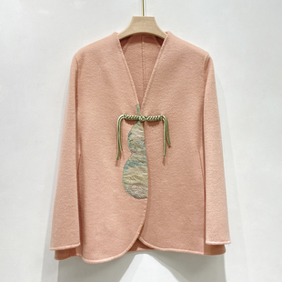 新中式羊毛呢外套短款2025秋冬新款双面羊绒大衣小个子宽松高级感