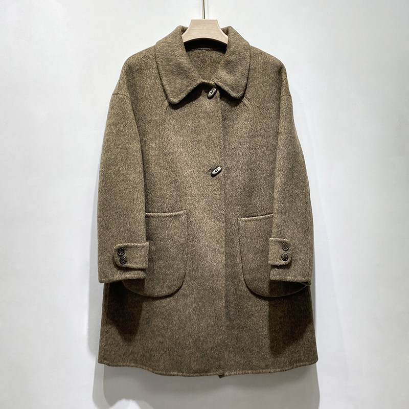 羊毛外套中长韩版牛角扣羊绒大衣