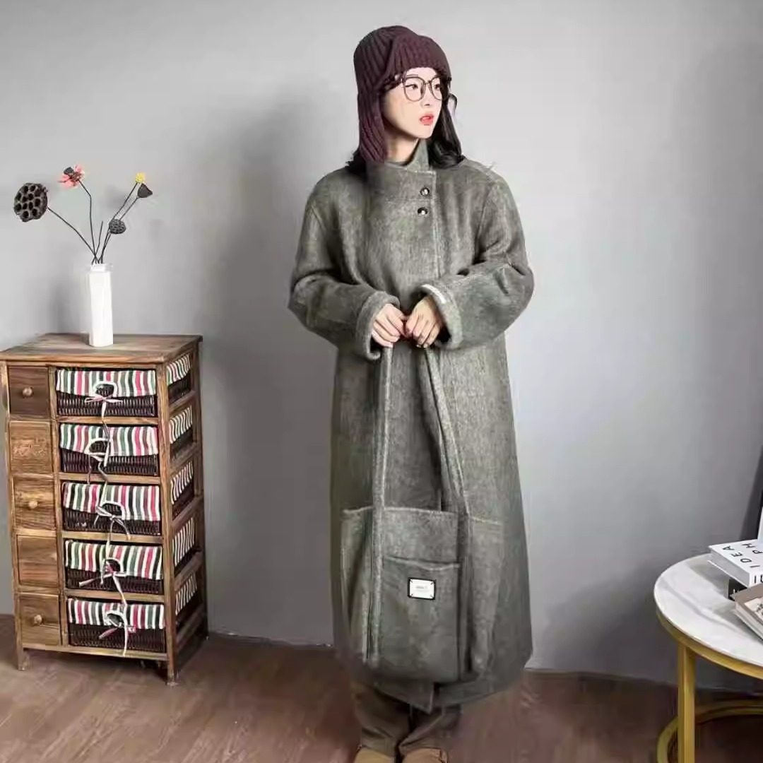 大方包立领双面羊绒大衣女中长款时尚韩版秋冬新款羊毛呢外套宽松