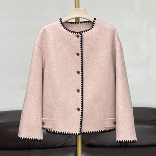 小香风双面羊绒大衣女短款小个子时尚宽松羊毛呢外套2025秋冬新款