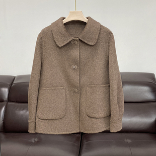 高端100%羊毛呢外套女士短款双面羊绒大衣宽松秋冬新款中年妈妈装