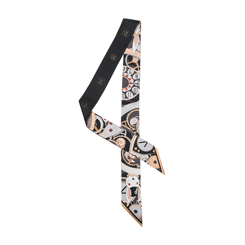 BYVEENKA爱丽丝系列钟表王国桑蚕丝 原创酷女孩长款真丝丝巾领巾