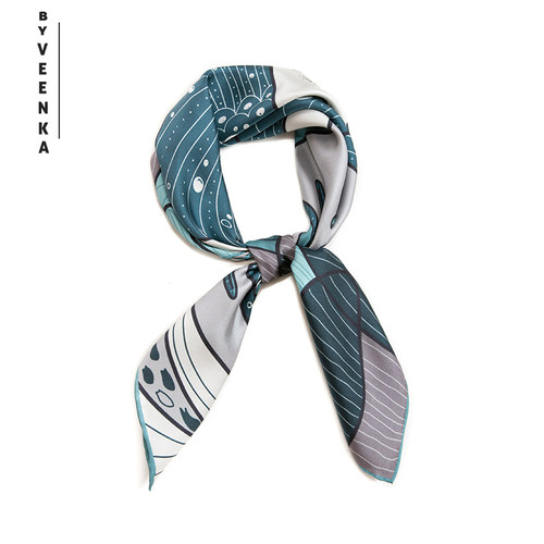 byveenka设计师蓝色卷边真丝围巾