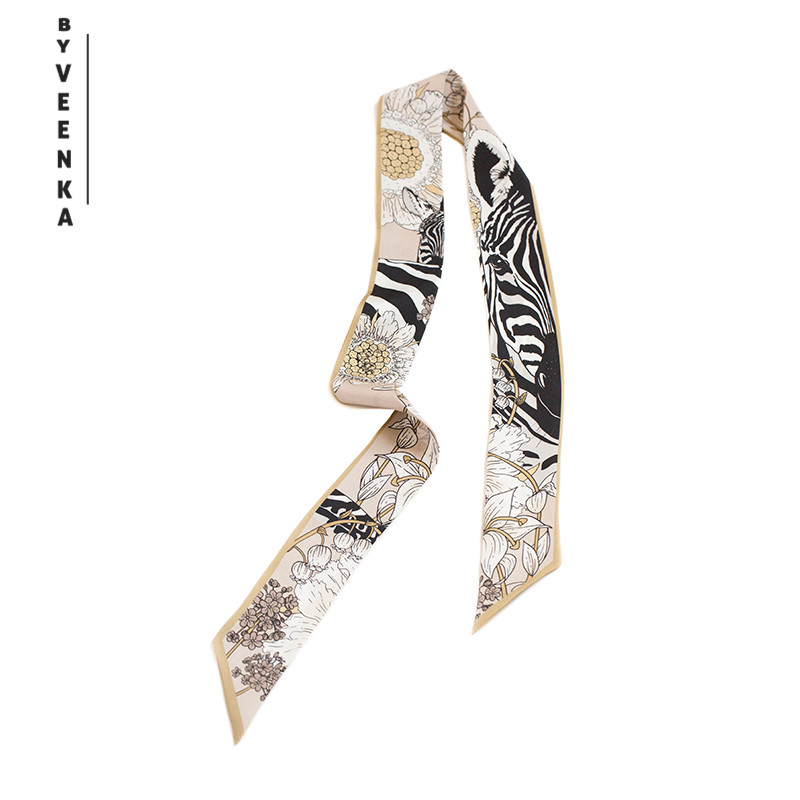 BYVEENKA斑马原创真丝领巾春秋新款多色氛围感丝巾护颈小围巾包带