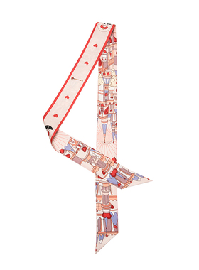 byveenka爱丽丝系列红桃城堡原创红色真丝夏季长款绑包丝巾女飘带