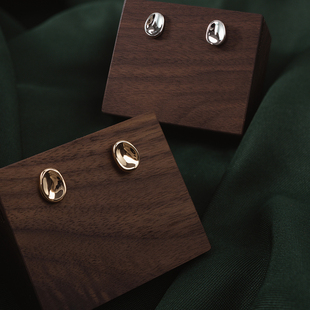 GOTAN原创INS风银制耳钉内陷波浪设计金银双色耳环突显气质耳饰