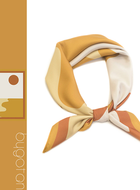 GOTAN落日 原创设计显白黄色卷边数码印韩版文艺小方巾领巾发带女