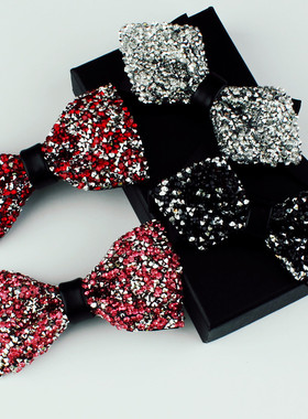 6到10岁儿童满钻皮包芯领结闪亮表演主持礼服潮流男童蝴蝶结领带