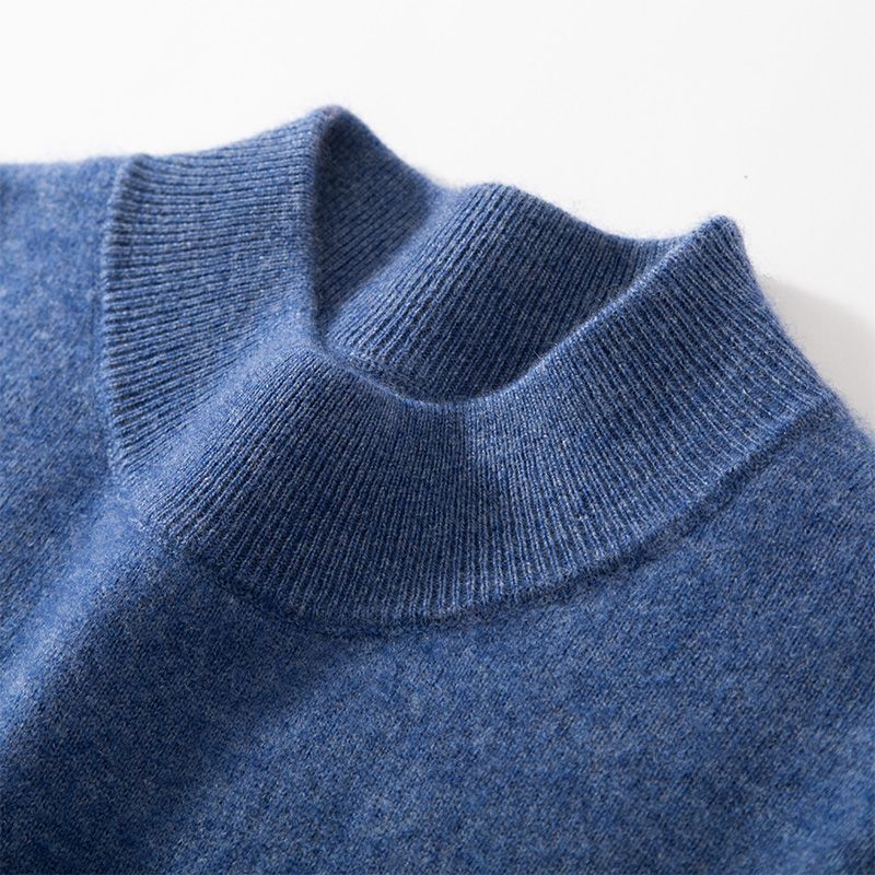 男士半高领羊毛衫秋冬毛衣纯色针织针织衫保暖冬装加厚打底羊绒衫