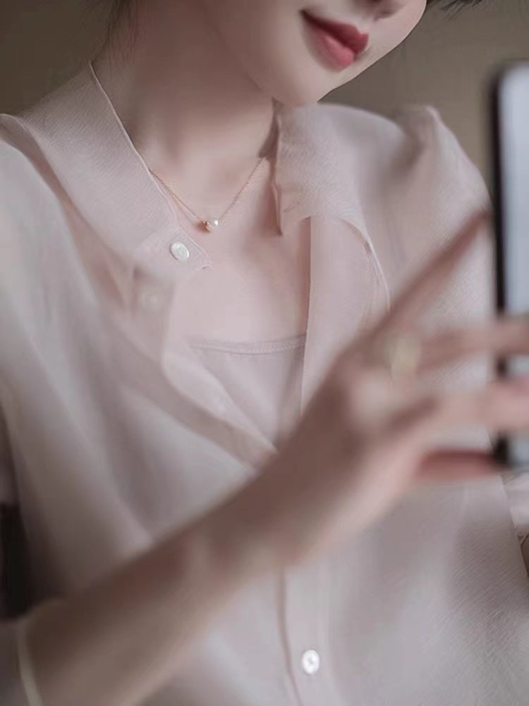 温柔风藕粉色外套衬衫女设计感小毛针织衫