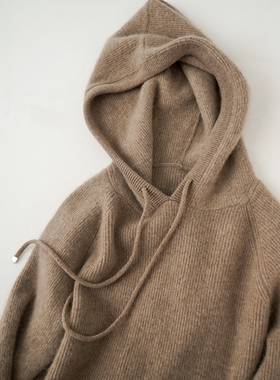 秋冬款针织羊毛衫女连帽纯色宽松套头毛衣慵懒长袖卫衣保暖打底衫