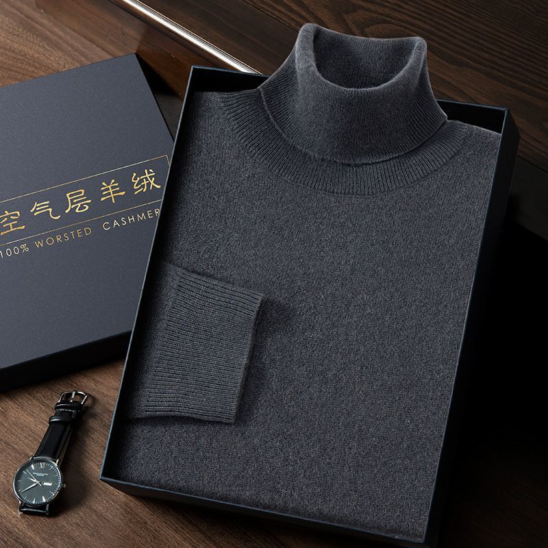 羊绒衫秋冬新款加厚男士高领纯色保暖针织打底针织衫羊毛衫毛衣