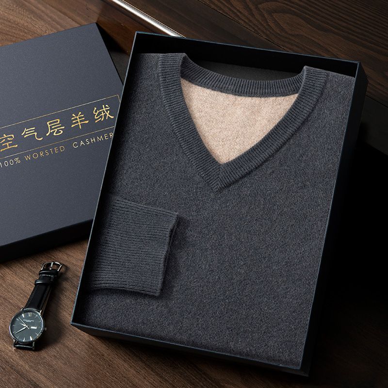 羊绒衫男士空气层秋冬2025加厚商务休闲针织衫毛衣时尚打底羊毛衫