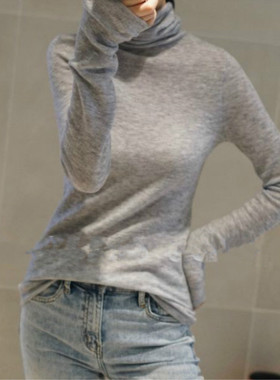 2025秋冬新款精纺女超薄针织高领纯色微透修身打底毛衣