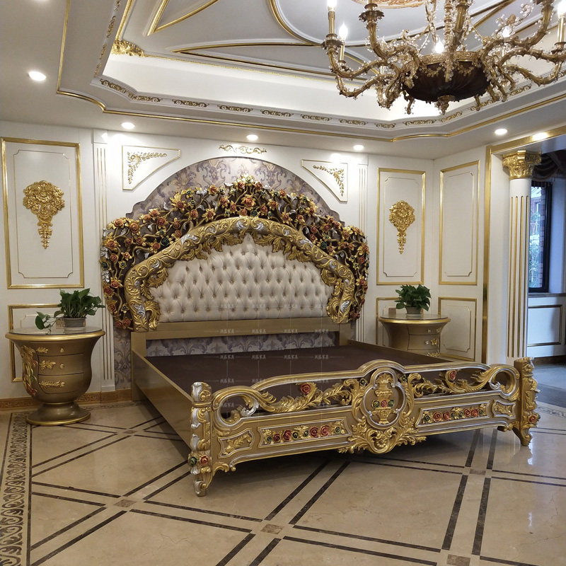 高端定制玫瑰花床别墅法式奢华公主床欧式贵族豪宅实木雕花宫廷床