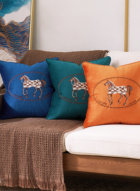 现代轻奢橙色沙发抱枕客厅大号北欧风美式靠枕高端床头刺绣靠背垫