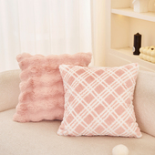 粉色可爱小香风抱枕沙发客厅仿兔毛飘窗靠垫大靠背床上睡觉靠枕套