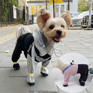 秋冬加绒厚踩脚宠物猫咪狗四脚连体中小犬外出遛狗保暖衣服防尘裤