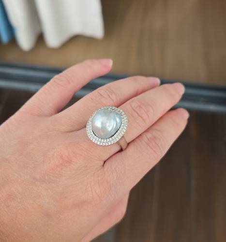 银蓝光 天然海水蓝血澳白珍珠戒指（点位11.3-13.5带证）