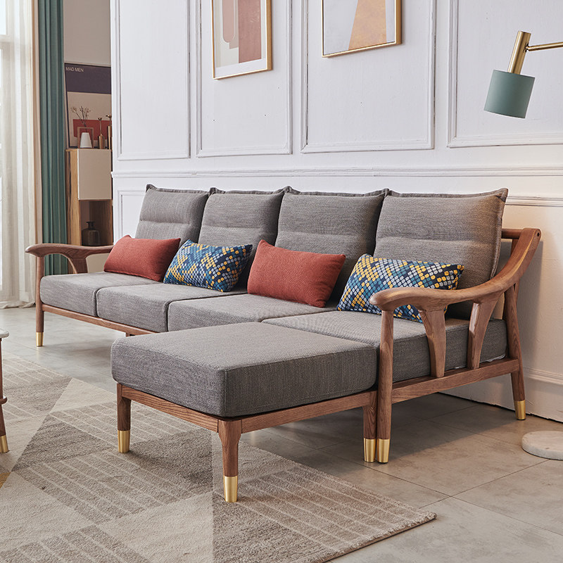 白蜡木沙发全实木北欧轻奢现代简约客厅小户型组合木配布艺沙发