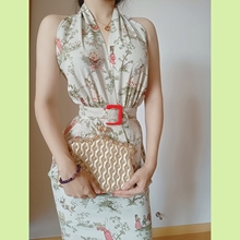 阿狗!现货《游园》限量厚棉英国绅士印花淡绿vintage露背连衣裙