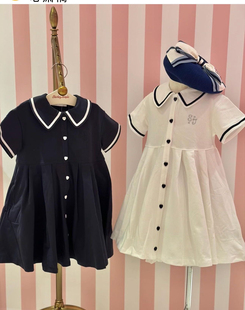 公主牌st 学院风梭织短袖连衣裙polo海军领shieley temple 女童夏