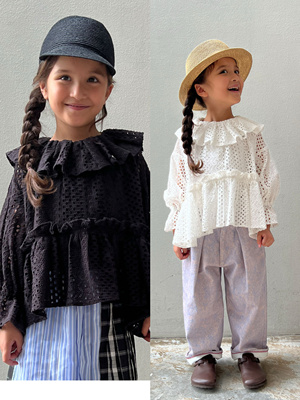 出口日本高端贵牌Fith全棉蕾丝花边长袖衬衫女童甜美亲子亲子春秋