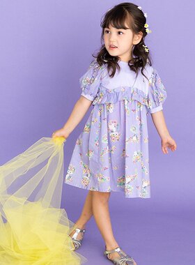 原单nino全棉猫咪拼接可爱甜美女童夏季连衣裙souris副牌