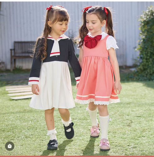 夏季薄款anyfam娃娃领学院风连衣裙百变小樱魔法少女二次元童装短
